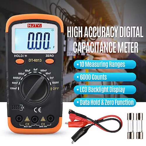 6000 Counts Capacitor Tester Kit Digital Capacitance Meter with Clips M2L3