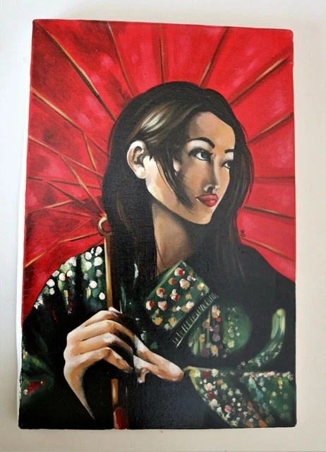 Pintura al óleo sobre lienzo "Retrato de mujer con kimono"
