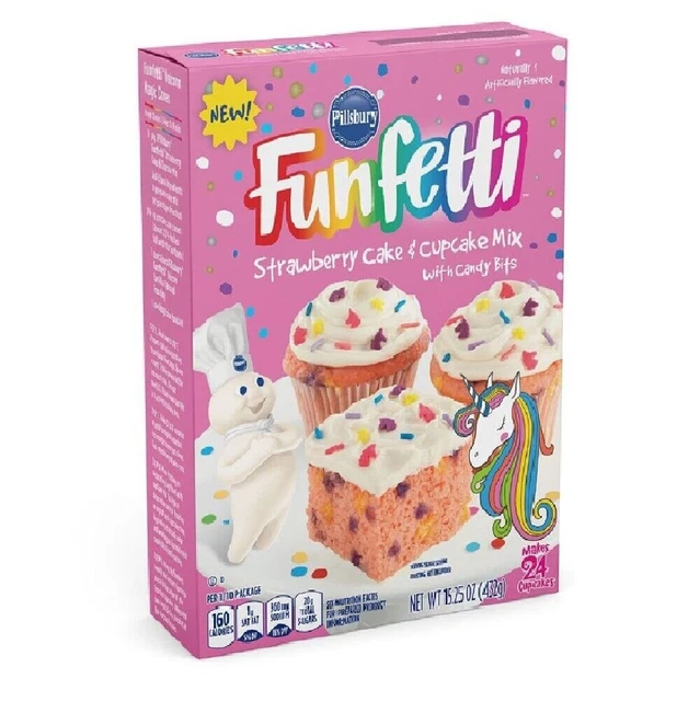 PILLSBURY FUNFETTI STRAWBERRY Cake & Cupcake Mix w Candy Bits 15.25Oz