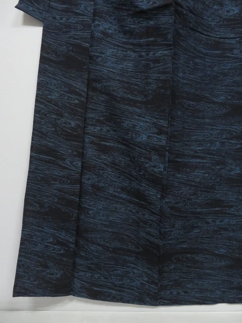 0222N06z570 Vintage Japanese Kimono Silk HITOE TSUMUGI Navy Stream