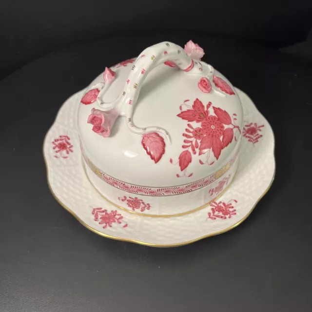 Herend Hungary Chinese Bouquet Raspberry Covered Butter Dish 390/AP Apponyi