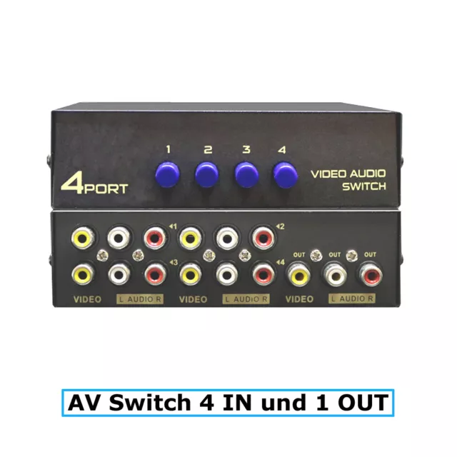 E32C Audio Video RCA AV Switch 4:1 Selector Box Splitter Umschalter CinchKabel