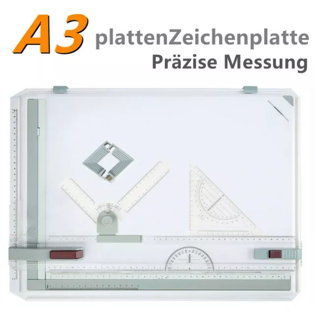 Professionelles Zeichenbrett Zeichenplatte Reißbrett A3 Multifunktional Kit Set