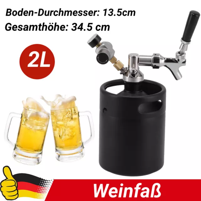 Keg Bier Fass Weinfass 2 Liter Edelstahl mit Zapfhahn Bier brauen Hobbybrauer