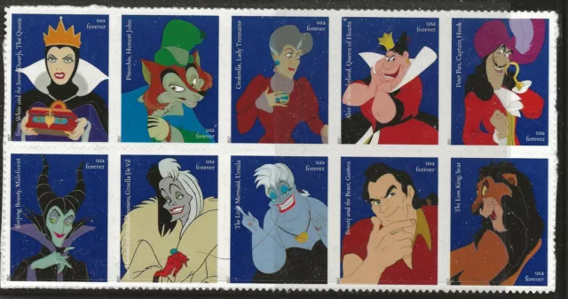 US Scott #5213-22, Block of 10 2017 Disney Villains VF MNH