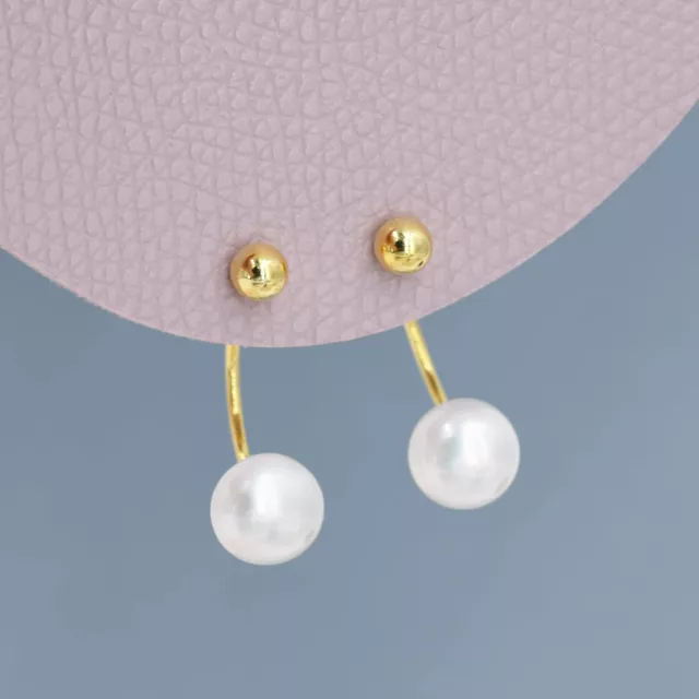Ball and Natural Freshwater Pearl Ear Jacket in Sterling Silver,Dainty Jewellery