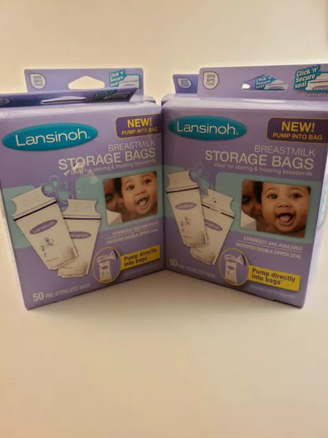Lansinoh Pre-Sterilized Breast Milk  Bags- 50 Count Lot Of 2 plus 4 nursing pads