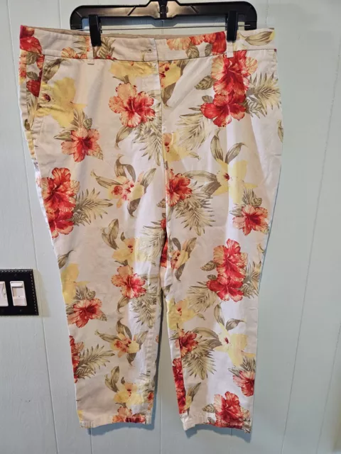 Talbots Women Weekend Chino Pants Floral Pattern 16W Petite Cotton Casual Preppy
