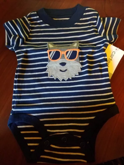 Boys Infant Carters Baby Blue White Striped Dog Bodysuit Size 9 Months Nwt
