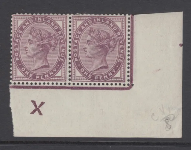Pair of GB QV 1d Lilac SG172 Penny Control Inverted X Mint Hinged 1881 Stamps