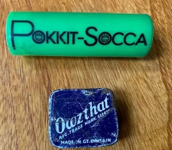Vintage Owzthat Cricket Game, all metal, Collectable  AND  Pokkit-Socca