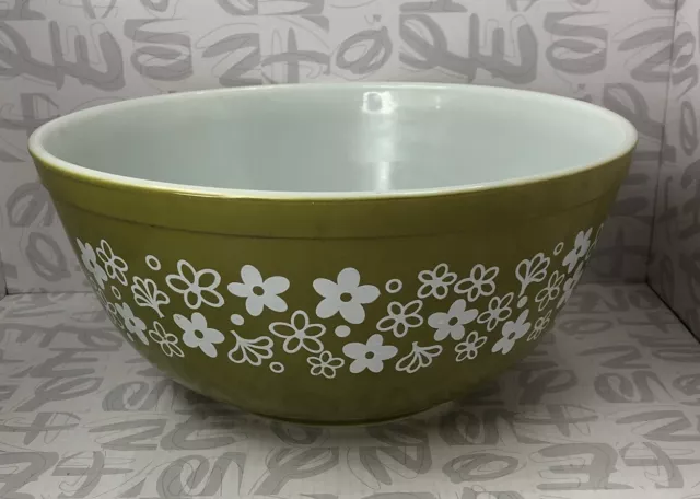 Vintage Pyrex 403 2½ QT Mixing Bowl Olive Green Spring Blossom Crazy Daisy