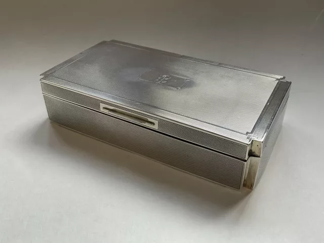 1939 Solid Silver Art Deco Cigarette Box with Cedar Wood Lining