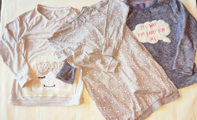 Girls Bundle Pyjamas Age 9-10 Years Cotton Nightshirt Pockets Fleece Cotton Tops
