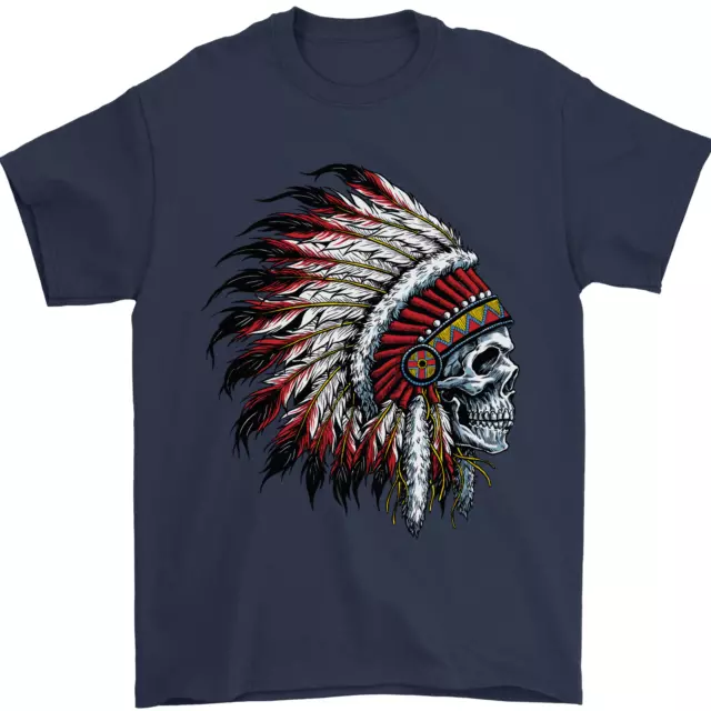 Indian Skull Headdress Biker Motorbike Mens T-Shirt 100% Cotton