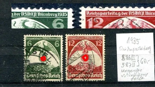 Deutsches Reich 1935 2 Plattenfehler Michel Nr. 586 IIund 587 II gestempelt