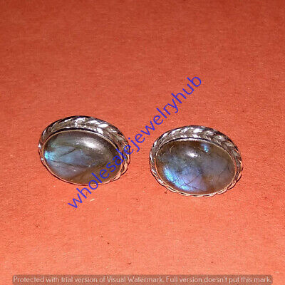 Natural Labradorite Cabochon Stud Earring 925 Sterling Silver Plated Earring