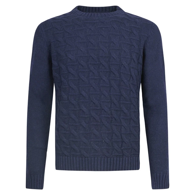 Officina36 - Maglione blu lavorato a treccia per uomo