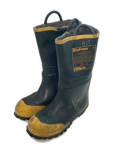 FireTech Lacrosse Rubber Turnout Fire Fighter Boots Steel Toe Size 9.5 M