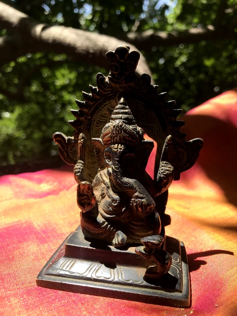 Ganesha Statue Ancient Bronze Temple India Hindu Shiva Handmade Asia E6