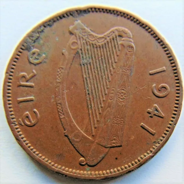 1941 IRELAND Republic, 1/2 Penny, Grading About EXTRA FINE.