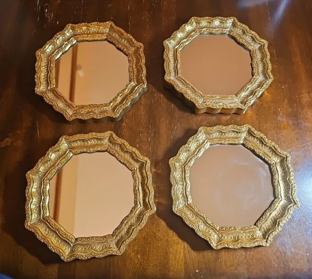 (4) Vintage Burwood 4443 Ornate Octagon Gold Framed 7-inch Mirrors Home Decor