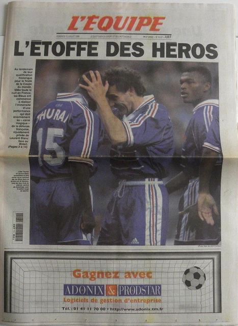 L'Équipe Du 11 Juillet 1998 – Avant La Finale De La Coupe Du Monde – Vive Le Foot !