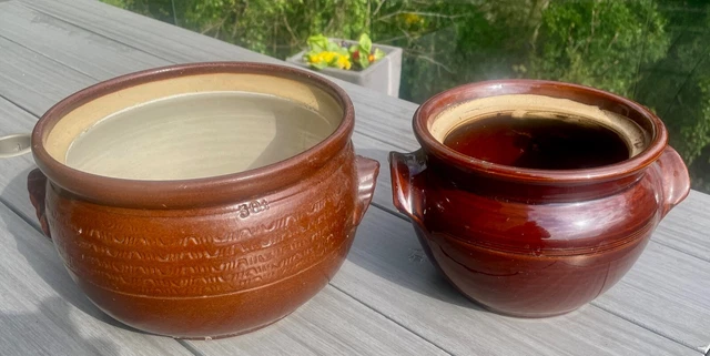 2  Vintage Brown Glazed Earthenware Pots for Plants Bulbs COLLECT FROM HAMPSHIRE