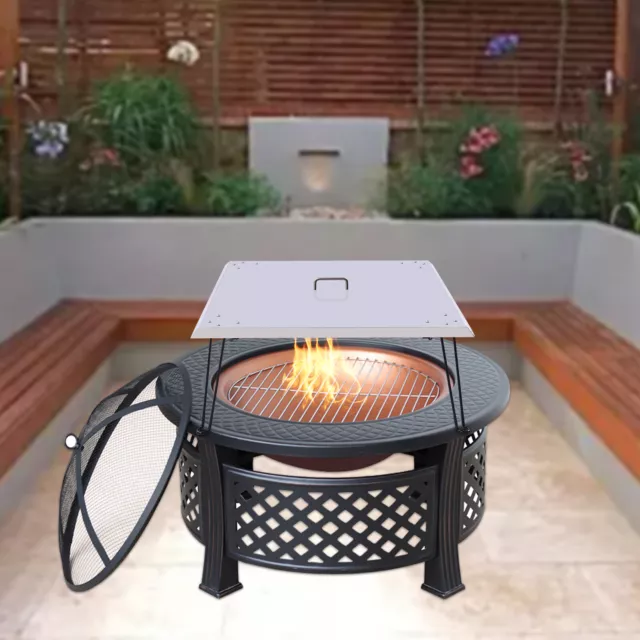 In/Outdoors Modern Fire Pit Burner Cover 30*30*13 inch w/ Folable Leg Stainless