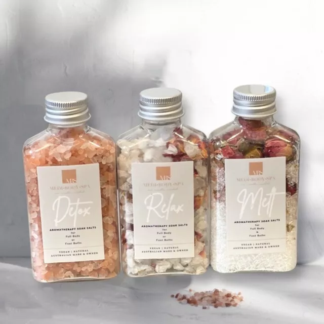 Aromatherapy Bath Salt Set of 3 X 120g Bottles Himalayan, Epsom & Rock Salts