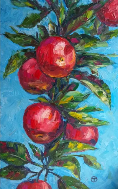 Apples Original Oil Painting Still Life Fruits 16x10 inches   Ⓣ