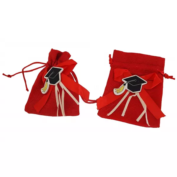 Set 24Pz. Sacchetti Sacchetto Rosso Laurea Juta 10X13Cm Bomboniera Portaconfetti