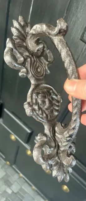 Large Rustic Cast Iron Lions Head Kings Door Handle Gate Pull Medieval Design