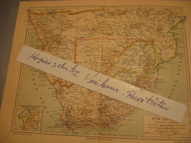 Karte von 1886 Deutsche Kolonien-Afrika-Südafrika Europäische Gebiete-Original