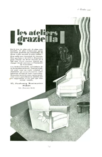 Publicité ancienne les ateliers Graziella 1928 issue de magazine