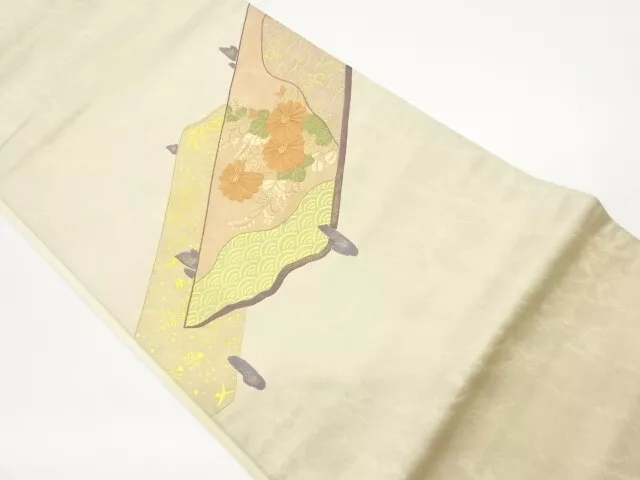 6617292: Japanese Kimono / Vintage Fukuro Obi / Embroidery / Kinsai / Kiku & Cla