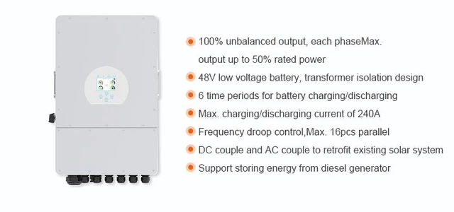DEYE 3 PHASE 12KW SUN-12K-SG04LP3-EU Hybrid Solar Inverter 48V 50/60Hz ...