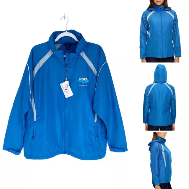 North End Ash City Hooded Jacket Women 3XL Audio Access Roll-Away Hood Blue/Gray