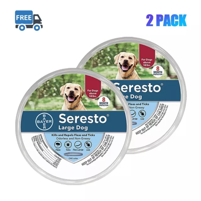 2 PCS New Bayer 8 Month Treatment Seresto Flea and Tick Collar - Large Dogs Care