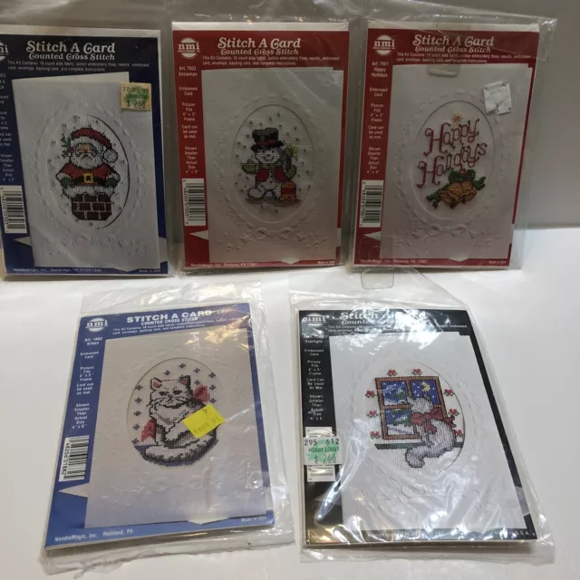 NMI Stitch A Card Counted Cross Stitch 4x6 Christmas Holiday LOT OF 5 Kits NEW