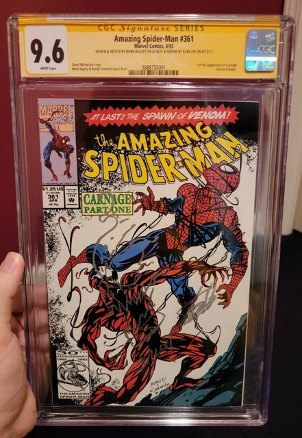Amazing SPIDER-MAN #361 CGC 9.6 SS Signed x2 Stan Lee Mark Bagley +Sketch RARE