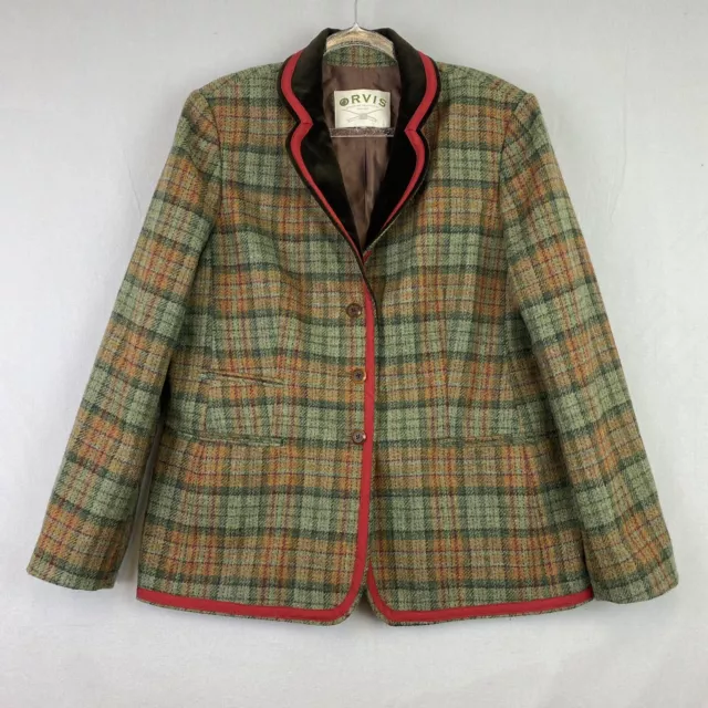 Orvis Blazer Size 14 Green Tweed Vintage Jacket Velvet Collar Wool RARE