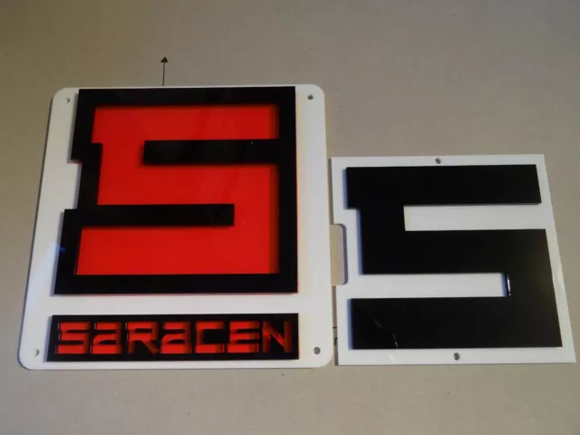 SARACEN bikes, SARACEN mtb, Acrylic Signs, Light gathering fluorescent RED.