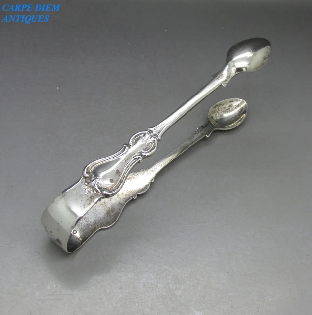 ANTIQUE 19thC PAIR SOLID STERLING SILVER SUGAR TONGS 14.5CM LONG 54g LONDON 1854