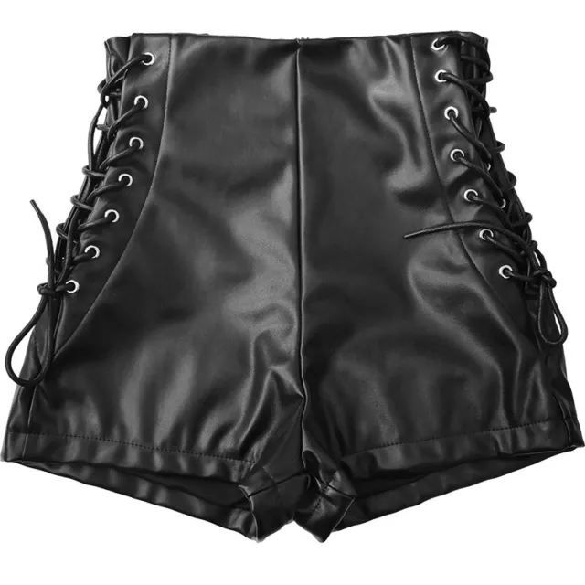 Donna Simil Pelle Pantaloncini Hot Pantaloni con Lacci Vita Alta Stivaletti Punk