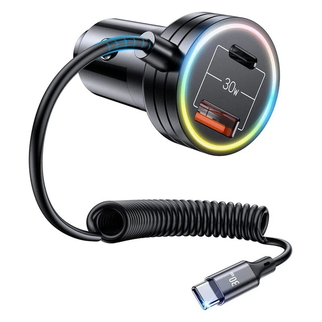 Caricabatterie auto 60 W USB con cavo rapido 1,2 M tipo C, caricabatterie auto con 3 A1666