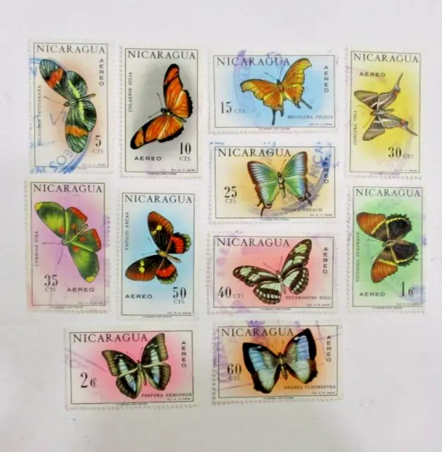 NICARAGUA (11) DIFF BUTTERFLIES   Sc#C606-16 AEREO-AIRMAIL  USED    See Pic