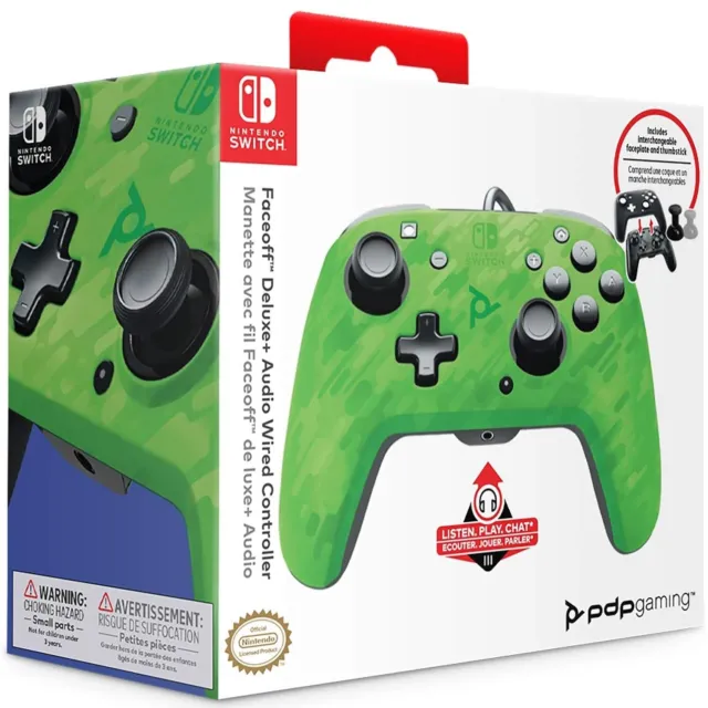 Pdp Controller Wired Nintendo Switch Con Cavo Cablato Faceoff Deluxe Audio Green