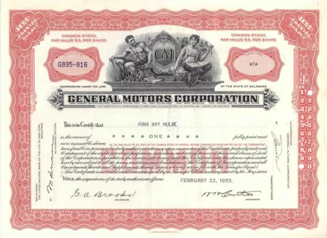 General Motors Corporation - 1950's dated Automotive Stock Certificate - Great C