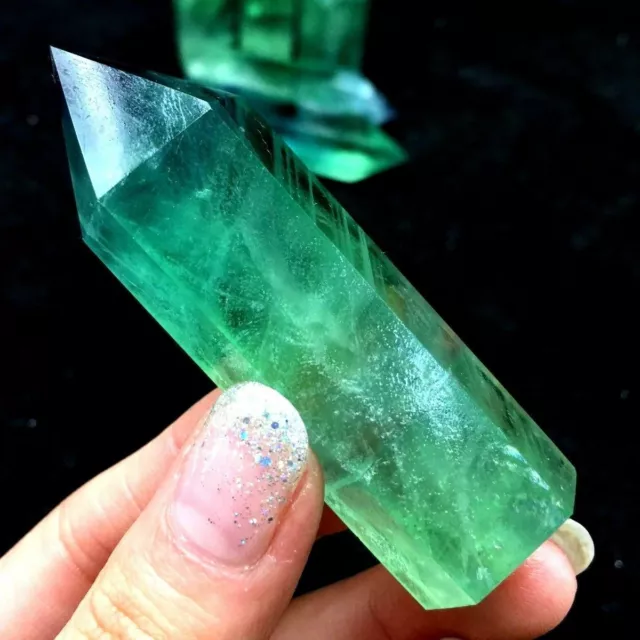 Natural Green Fluorite Quartz Crystal Stone Point Healing Hexagonal Wand Reiki
